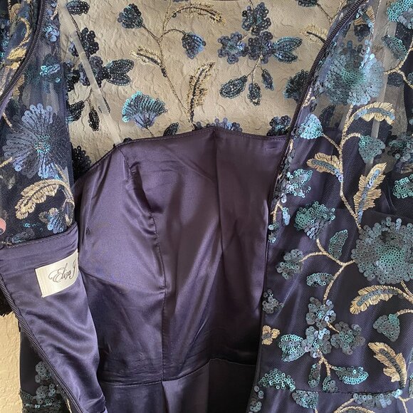 New Eliza J Dress 10 Navy Sequin Floral Embroidery Illusion Fit & Flare Midi NWT - Picture 8 of 14